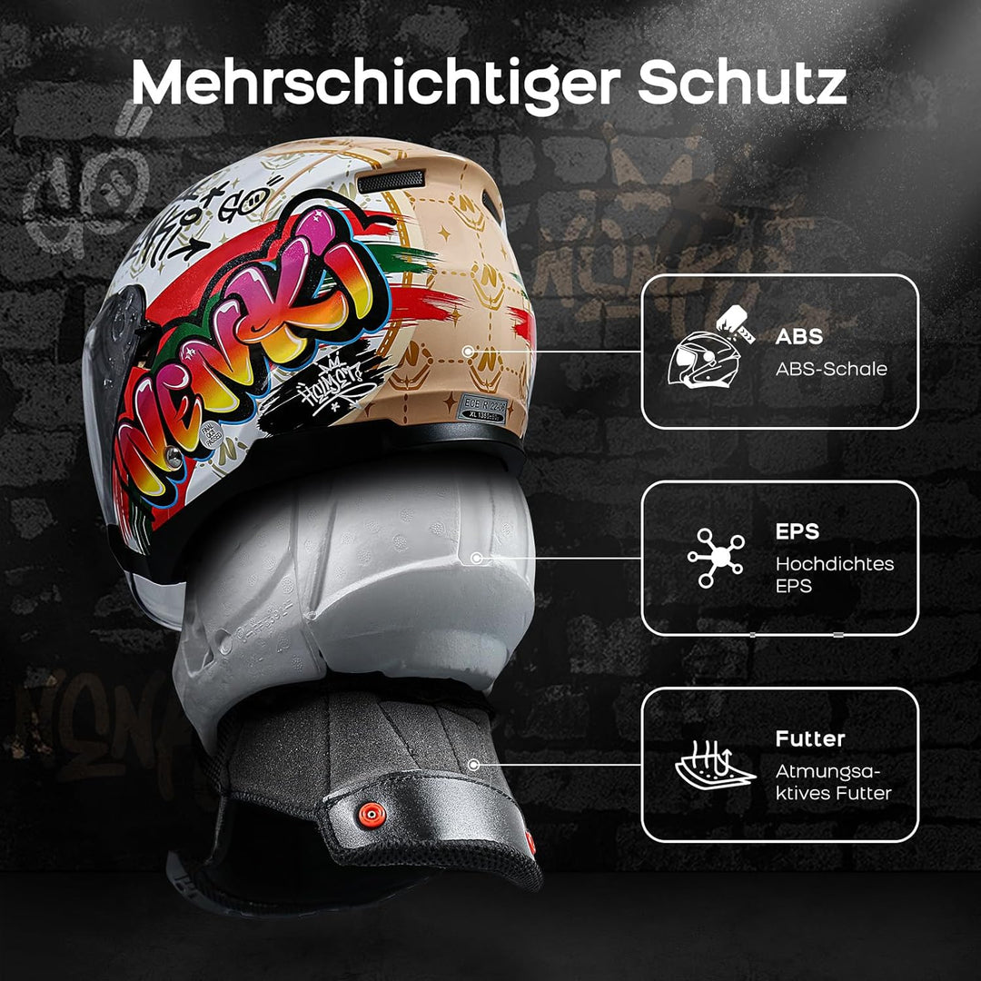 NENKI Jethelme Halbhelme Rollerhelm Sturzhelm Chopper Helm,Motorradhelm ECE 22.06 mit Doppelvisier S