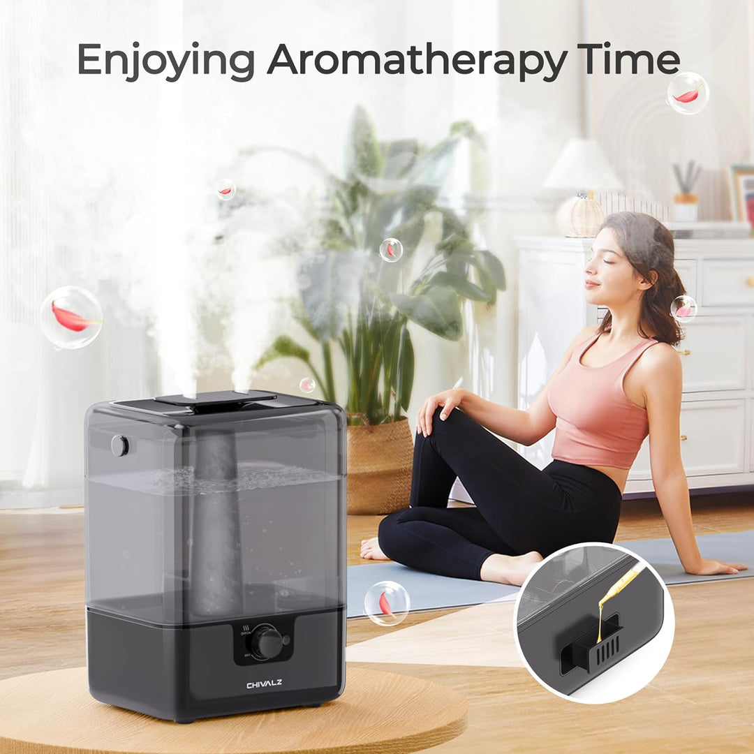 CHIVALZ Top Fill Humidifier for Large Rooms, 6 L, with Night Light, 360° Rotating Nozzle Humidifier,