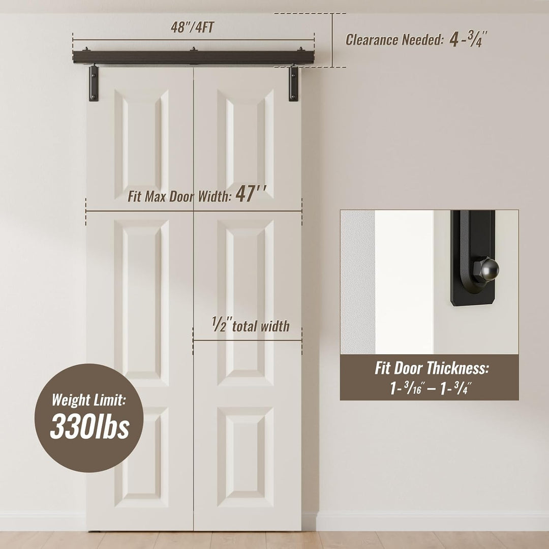 122cm/4FT Bifold Schiebetürbeschlag Box Rail Kastenschiene Schiebetüren Schiebetürsystem Komplettset