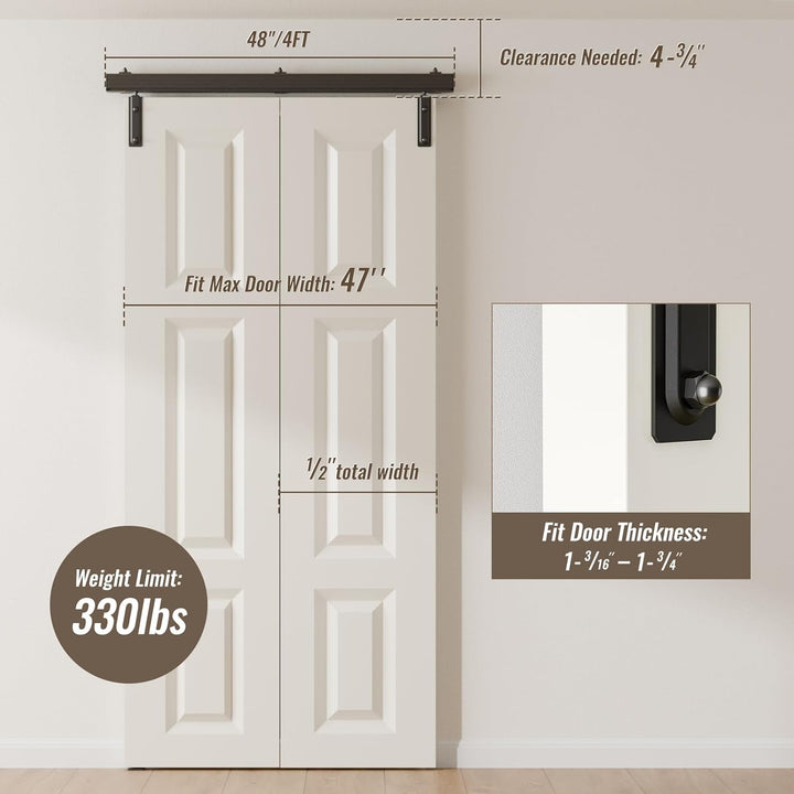 122cm/4FT Bifold Schiebetürbeschlag Box Rail Kastenschiene Schiebetüren Schiebetürsystem Komplettset