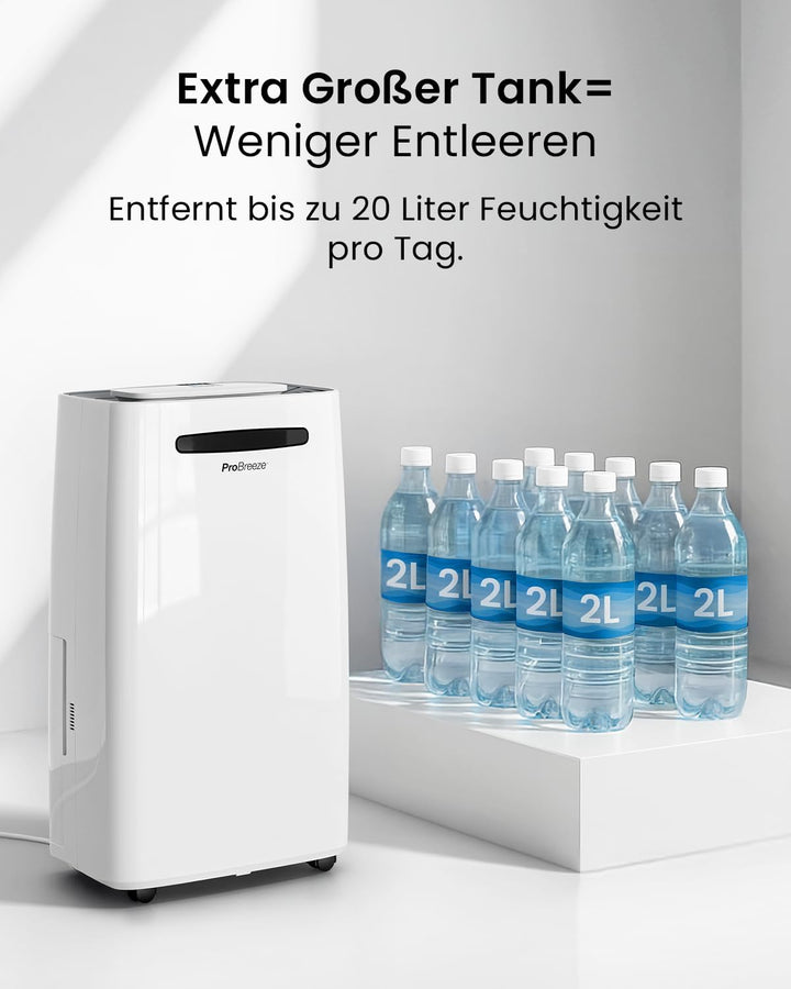 Pro Breeze Luftentfeuchter 20L in 24h Entfeuchtungsleistung - Raumgrösse ca. 195m³ (~30 m²) - mit 4