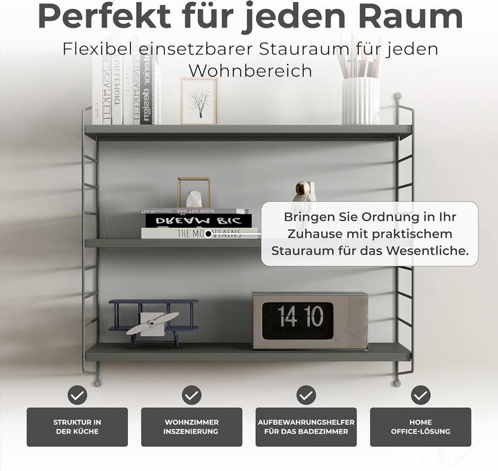 [en.casa] Modulares Wandregal Strängnäs 4er Set Metallregal Dunkelgrau Hängeregal mit 3 Regalböden B