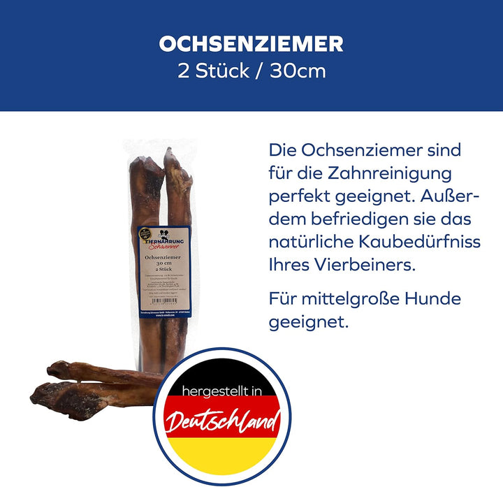 Ochsenziemer für Hunde – 30cm grosse Kauartikel - 2 Stck. für langanhaltenden Kauspass 150 g (1er Pa