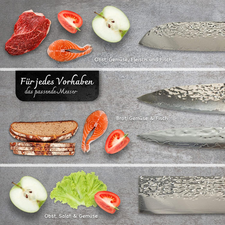 Ruka Santokumesser - Damaststahl Küchenmesser 19 cm - rostfrei - sehr scharfe Klinge - Extreme Härte