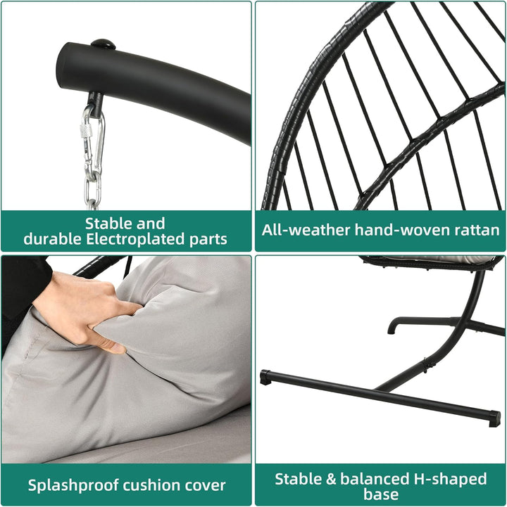YITAHOME Hängesessel mit Kissen, Max. Belastung 150kg, Hängestuhl Outdoor mit Gestell Körbe 195x120x
