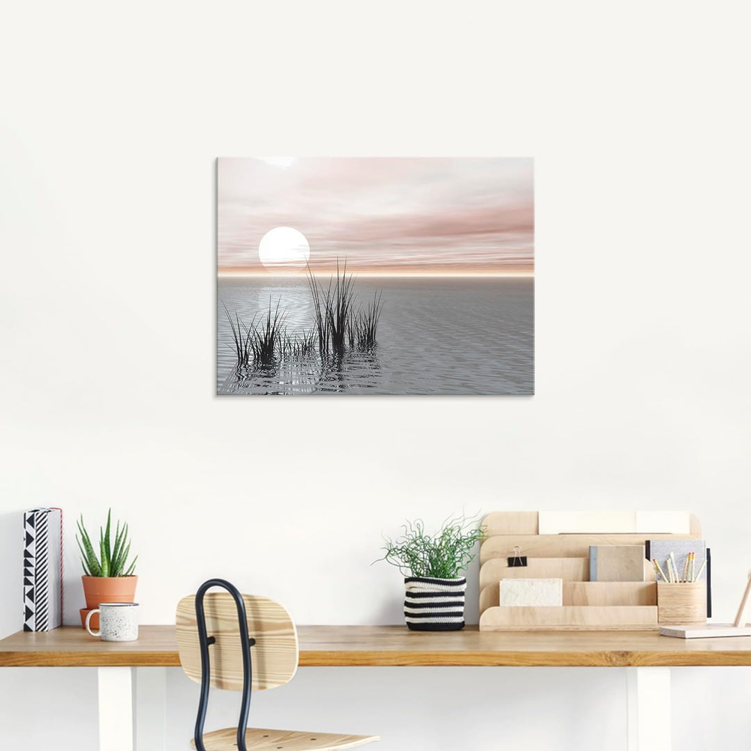 ARTland Glasbilder Wandbild Glas Bild einteilig 60 x 45 cm Landschaften Idyll Meer See Gräser Schilf