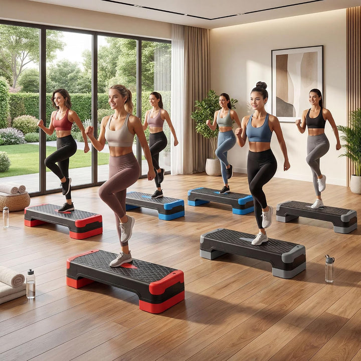 GYMAX Steppbrett, 4 Stufen Höhenverstellbar 10/14/15/19,5 cm | 3-in-1 Aerobic Stepbrett mit Balance