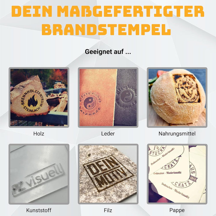 extern beheizter Brandstempel mit deinem Schriftzug für Holz, Leder, Pappe - personalisiertes Schrif