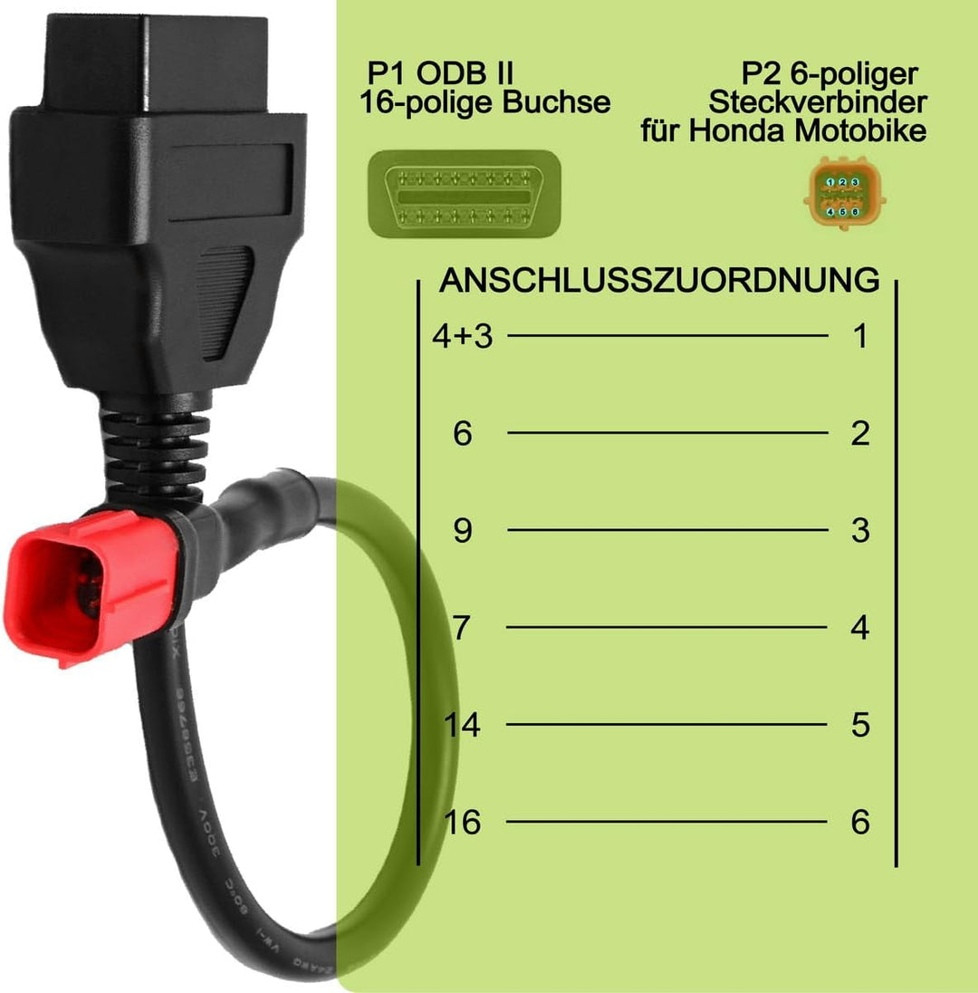 OBD2-Diagnosekabel, OBDII, 6-polig auf 16-polig, kompatibel mit Honda Motorrädern Für Honda 6-polig,