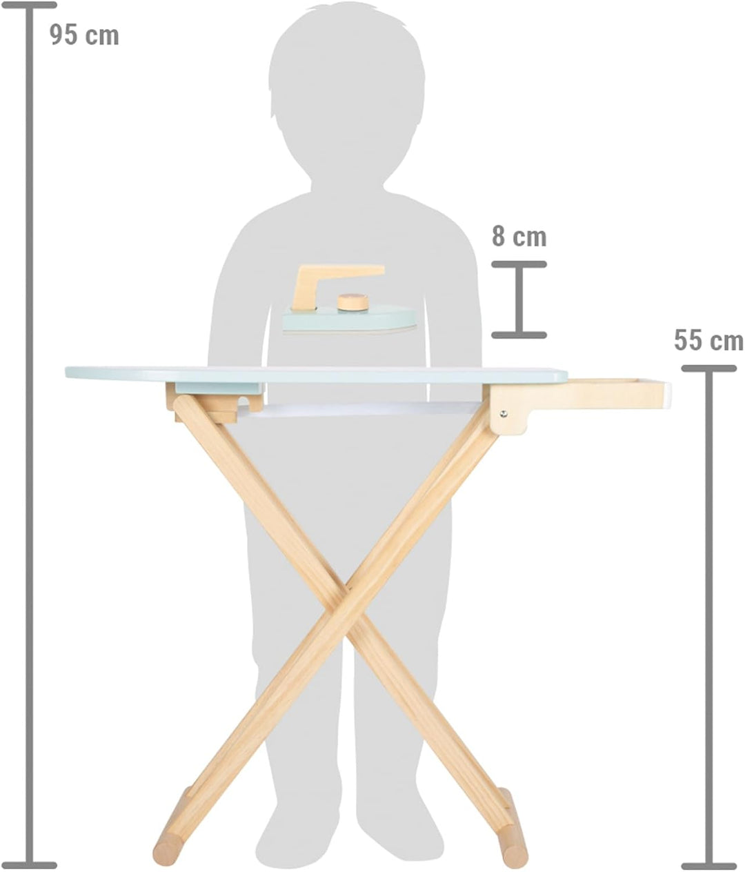 small foot Bügelbrett mit Bügeleisen aus Holz, höhenverstellbar und klappbar, Spielzeug für Kinder a