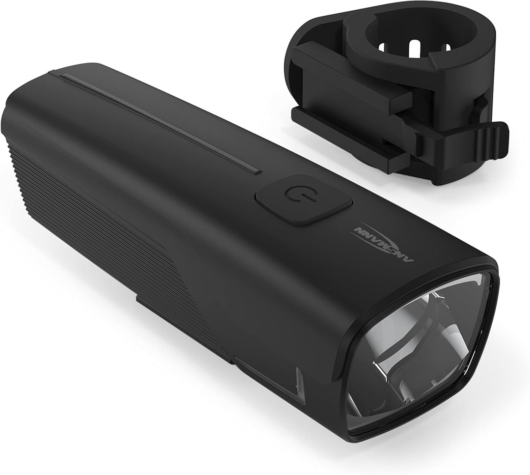 ANSMANN Wiederaufladbare LED Fahrradscheinwerferlampe (1 Stück) - Leistungsstarke Fahrradlampe mit 2