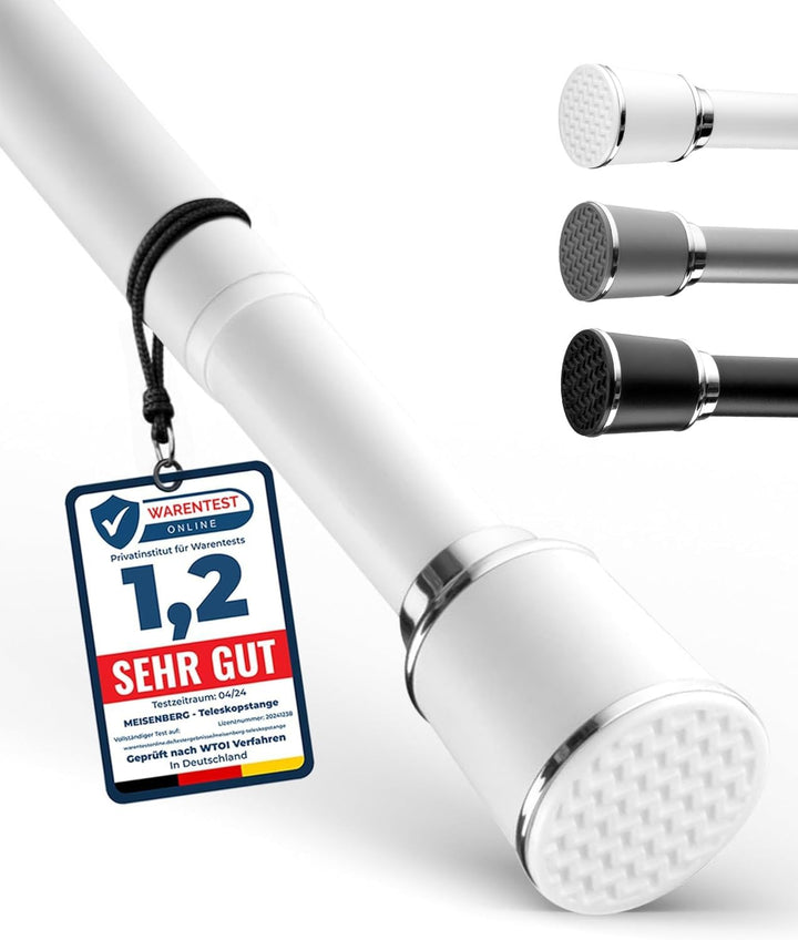 Gardinenstange zum Klemmen 120-170cm, Weiss, Ø 32 mm, Duschvorhangstange ohne Bohren - Vorhangstange