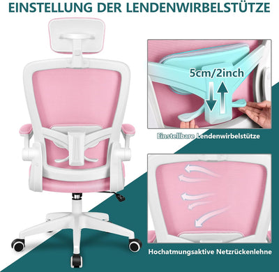 FelixKing bürostuhl, Schreibtischstuhl aus Mesh mit Hochklappbaren Armlehnen, office chair mit Verst