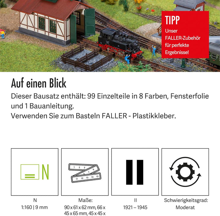 FALLER Set Nebenbahnlokschuppen mit Blockstelle Modellbausatz I 99 Einzelteile I Modelleisenbahn Zub