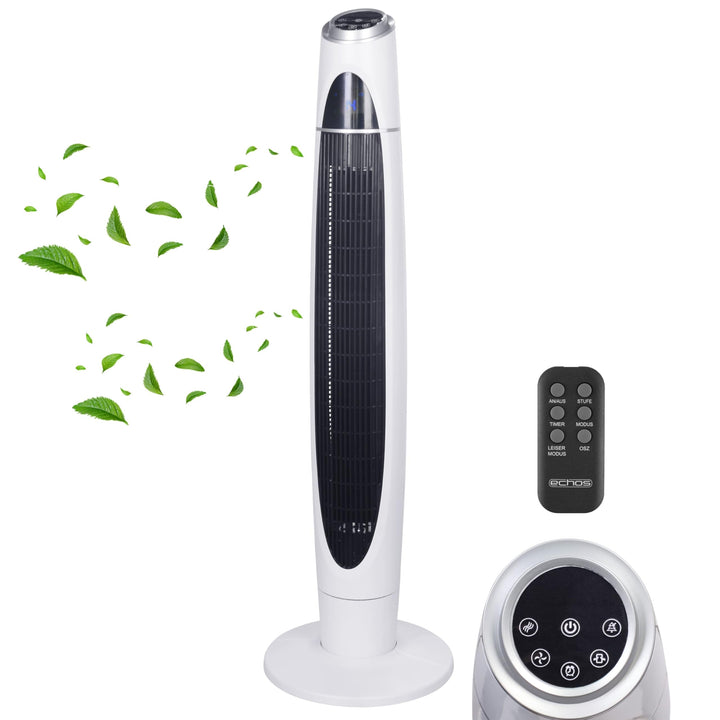 Echos Turmventilator | 3 Stufen | 3 Modi | 60 Watt | 8 Timer | Luftkühler | Fernbedienung | LED-Leuc