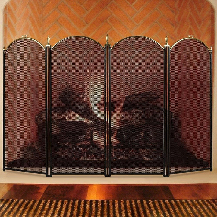 Amagabeli Grosser Gold Kaminschutzgitter Funkenschutz 4 Panel Verziert Schmiedeeisen Schwarz Metall