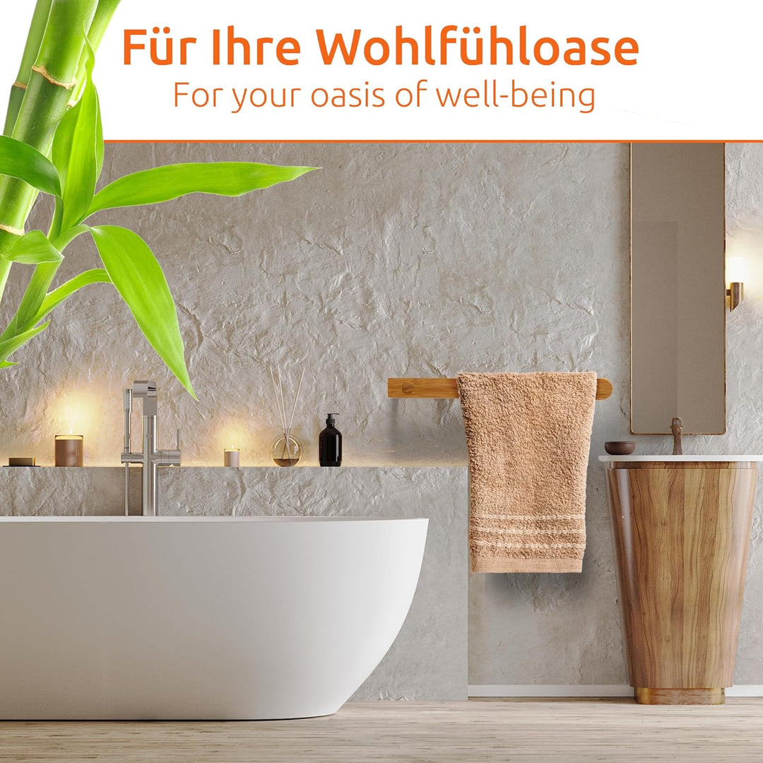 ECENCE Handtuchhalter Holz ohne Bohren, Natürlich & Stilvoll, Selbstklebende Handtuchstange aus Bamb