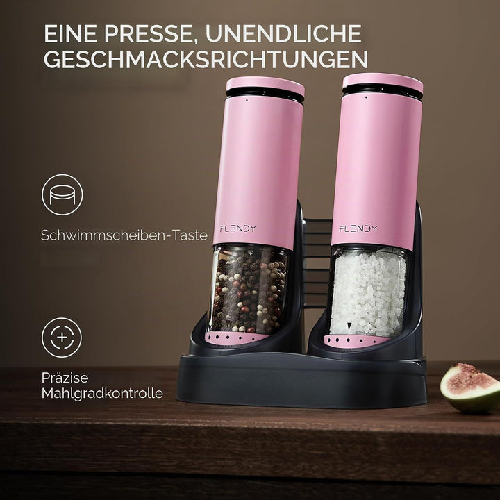 Flendy Salz und Pfeffermühle Elektrisch 2er Set, Elektrische Salz und Pfeffermühle Set mit USB-C Lad