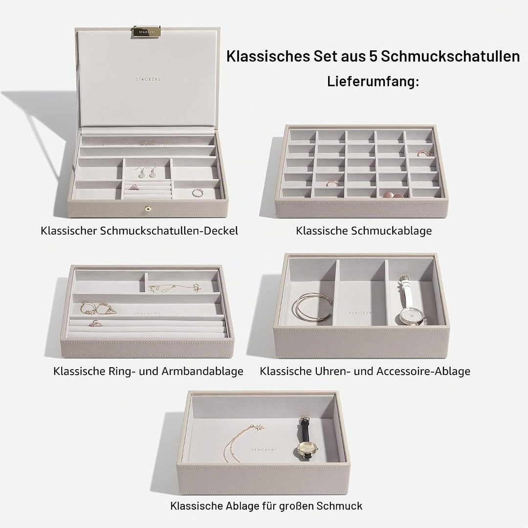 Stackers Schmuckschatulle, klassische Grösse, stapelbar, Set mit 5 Schubladen. taupe