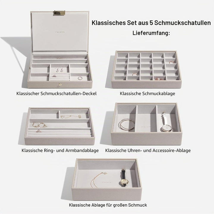 Stackers Schmuckschatulle, klassische Grösse, stapelbar, Set mit 5 Schubladen. taupe