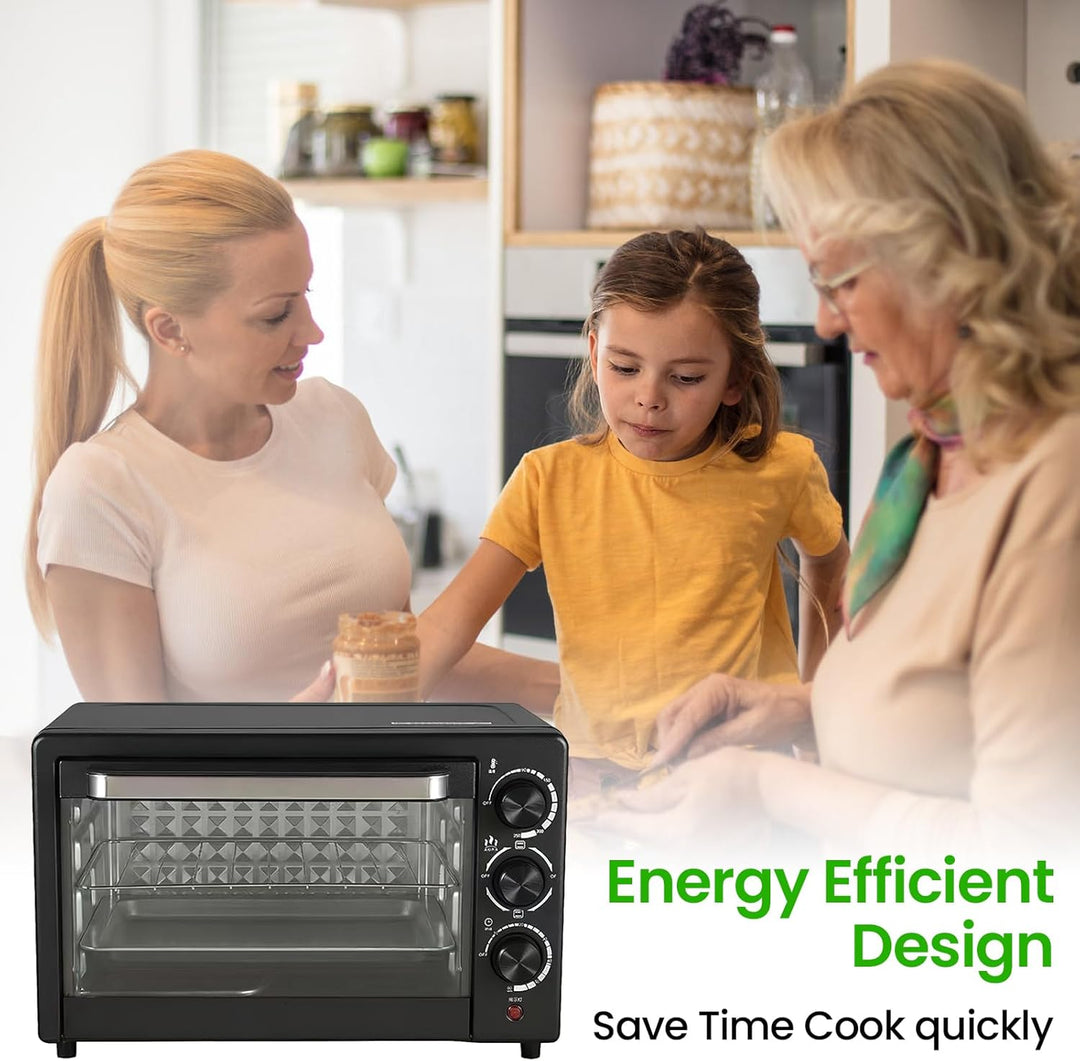 Elektrischer Ofen 22 l, Mini-Backofen mit Sichtfenster, mit 1 Rost und 1 Tablett, regelbarer Thermos