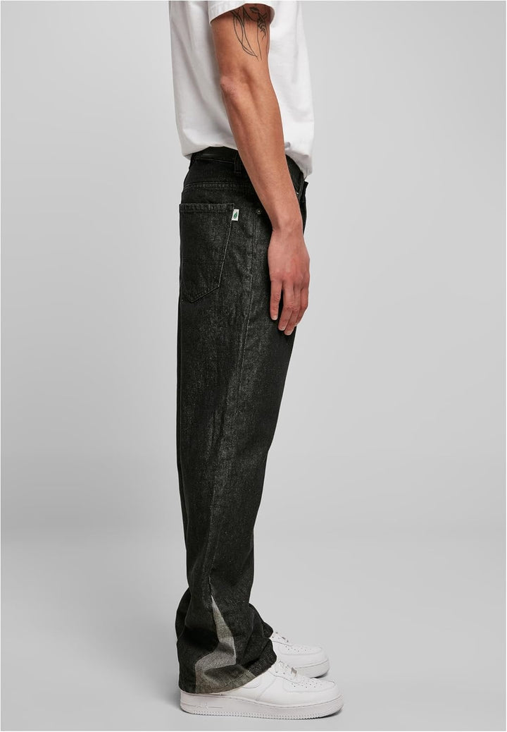 Urban Classics Herren Hose, Organic Triangle Denim Jeans aus BIO-Baumwolle, weites Bein mit Einsatz