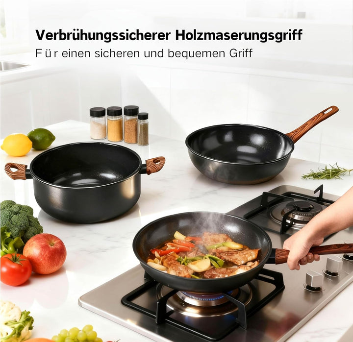 LEADZM Keramik Topfset Induktion，Pfannenset，Kochtopf Set mit Deckel，Induktions Töpfe Set，20-Teilig，A