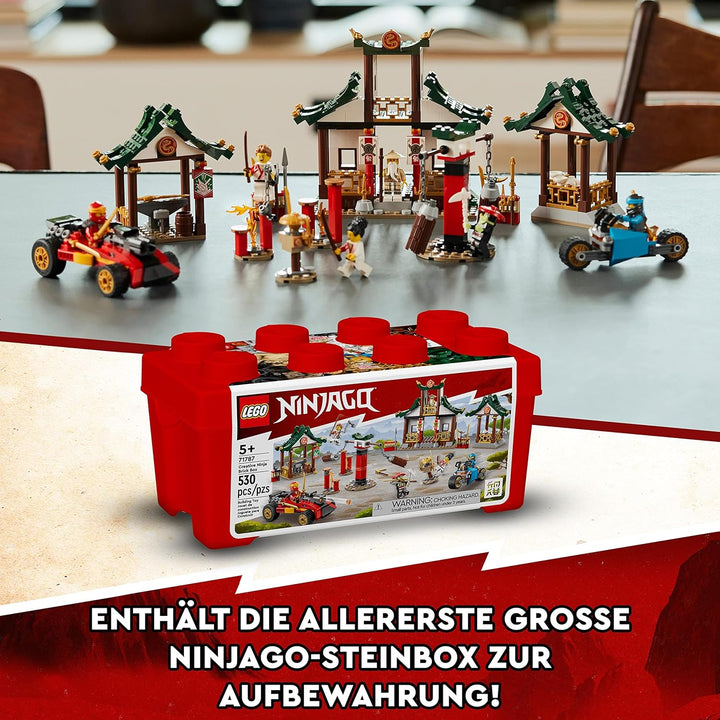 LEGO 71787 NINJAGO Kreative Ninja Steinebox, Spielzeug Aufbewahrungskiste mit Ninja-Auto und Motorra