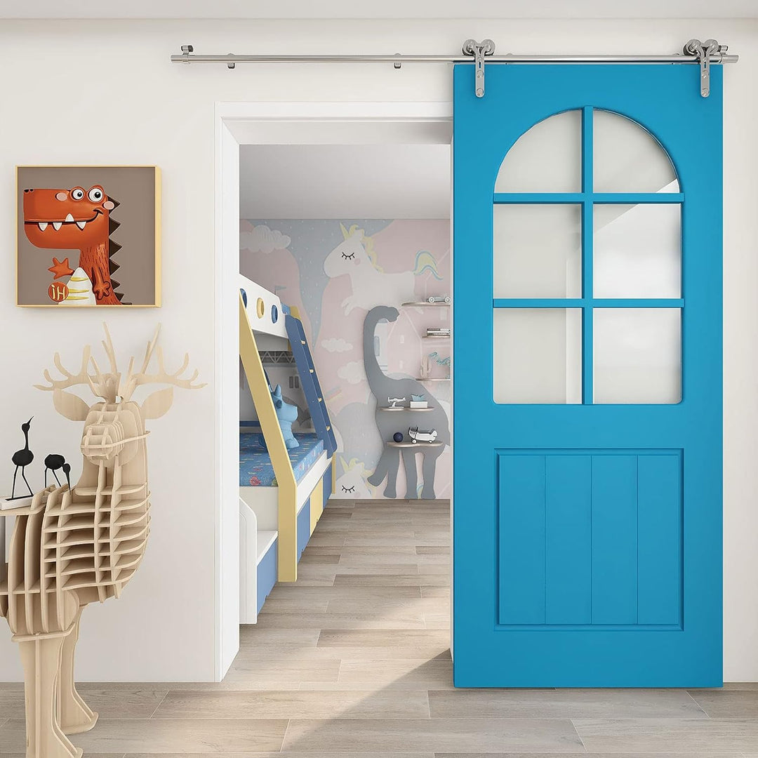 TSMST 200cm/6.6ft Edelstahl Laufschiene Schiebetürbeschlag für Einzelne Holztüren, Reibungslos und L