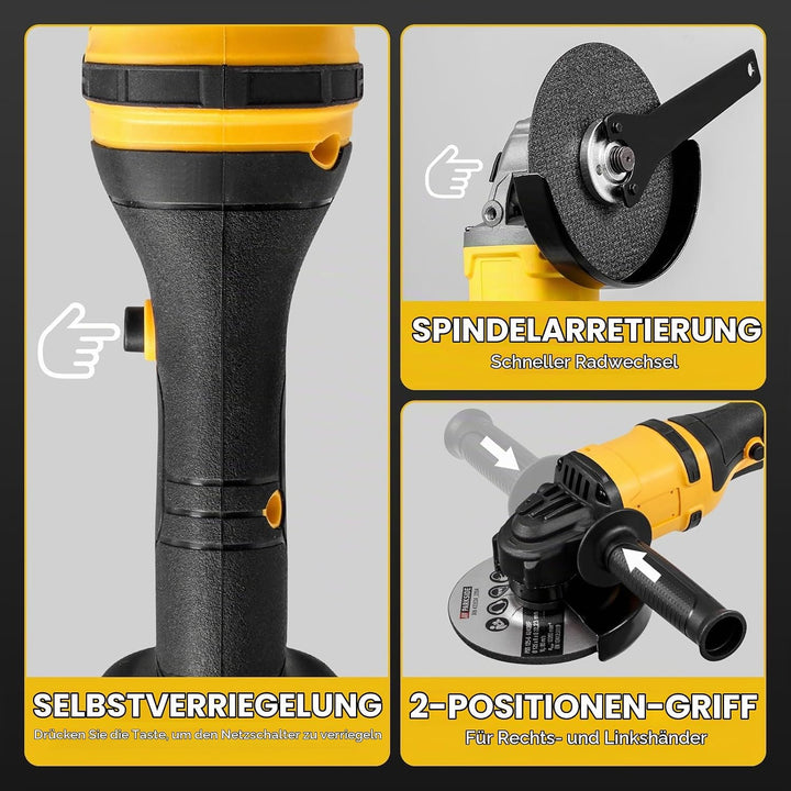 Akku Winkelschleifer - 21V Professional Winkelschleifer Set 16Pcs (Scheiben-Ø 125mm,Leistung 1500W,