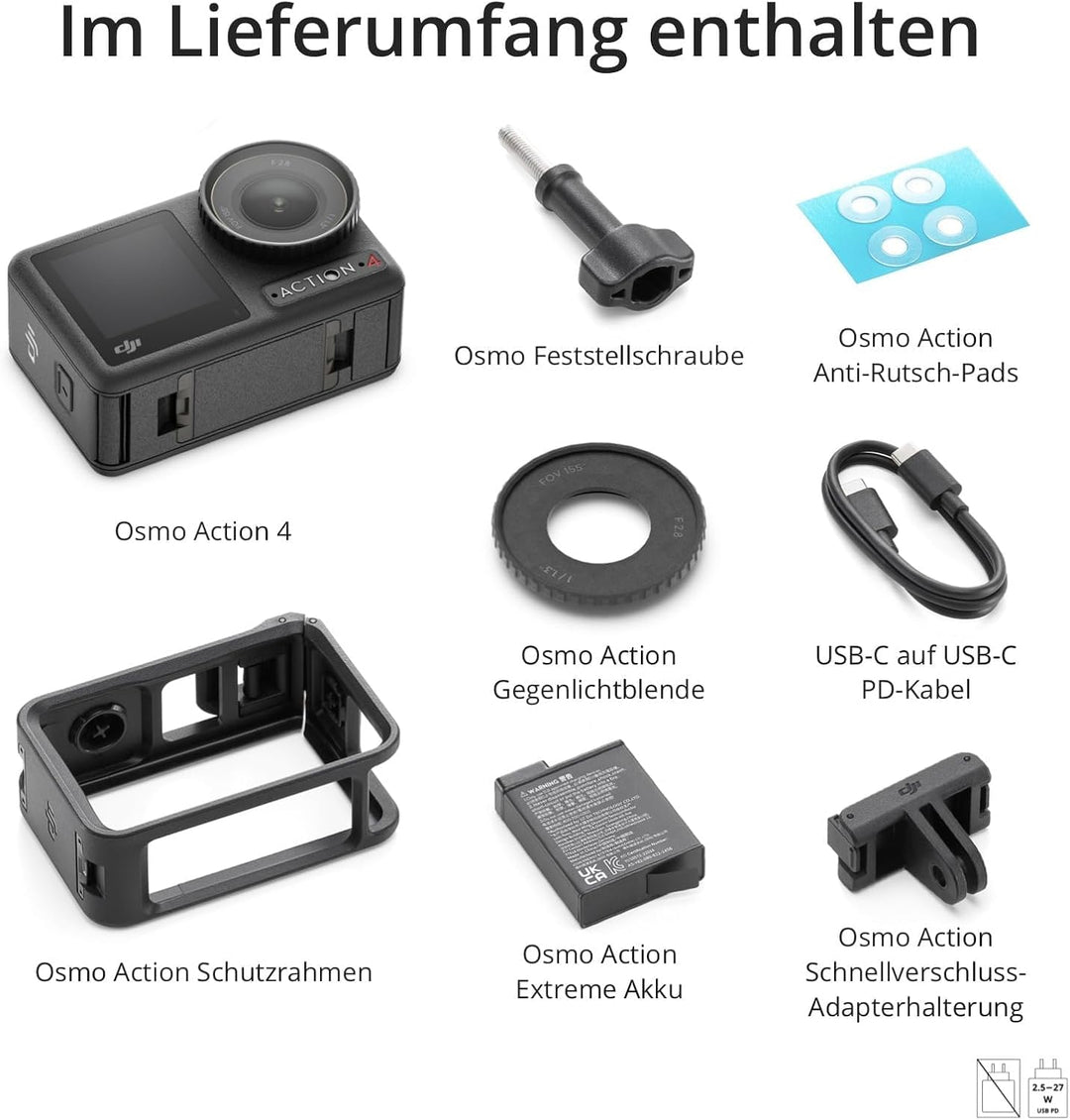 DJI Osmo Action 4 Essential-Combo, 4K/120fps Action Cam mit 1/1,3-Zoll-Sensor, Unterwasserkamera, At