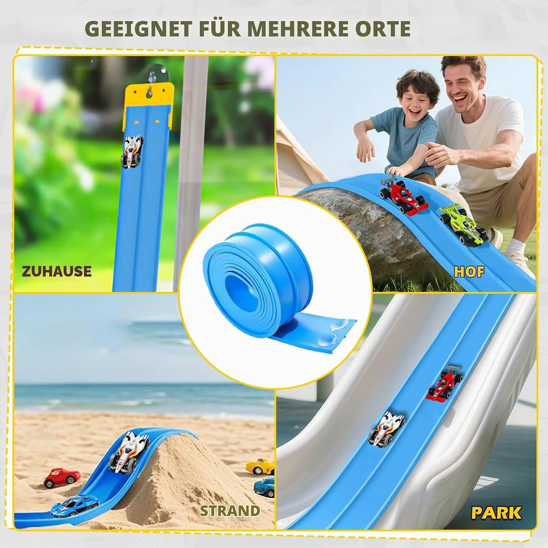 Doloowee 5M Geschwindigkeitsstrecke Rennstrecke, Flexible Rennbahn mit Saugnäpfen, DIY-Autobahn mit