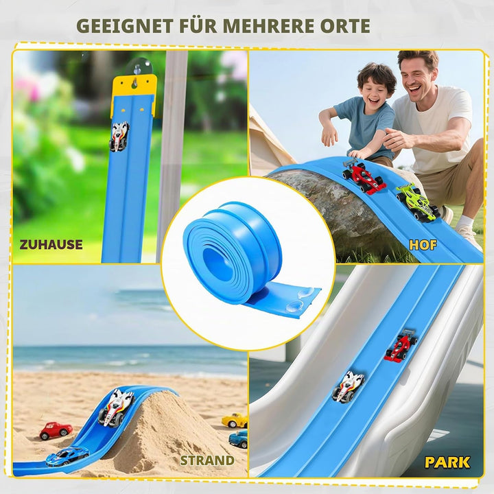 Doloowee 5M Geschwindigkeitsstrecke Rennstrecke, Flexible Rennbahn mit Saugnäpfen, DIY-Autobahn mit