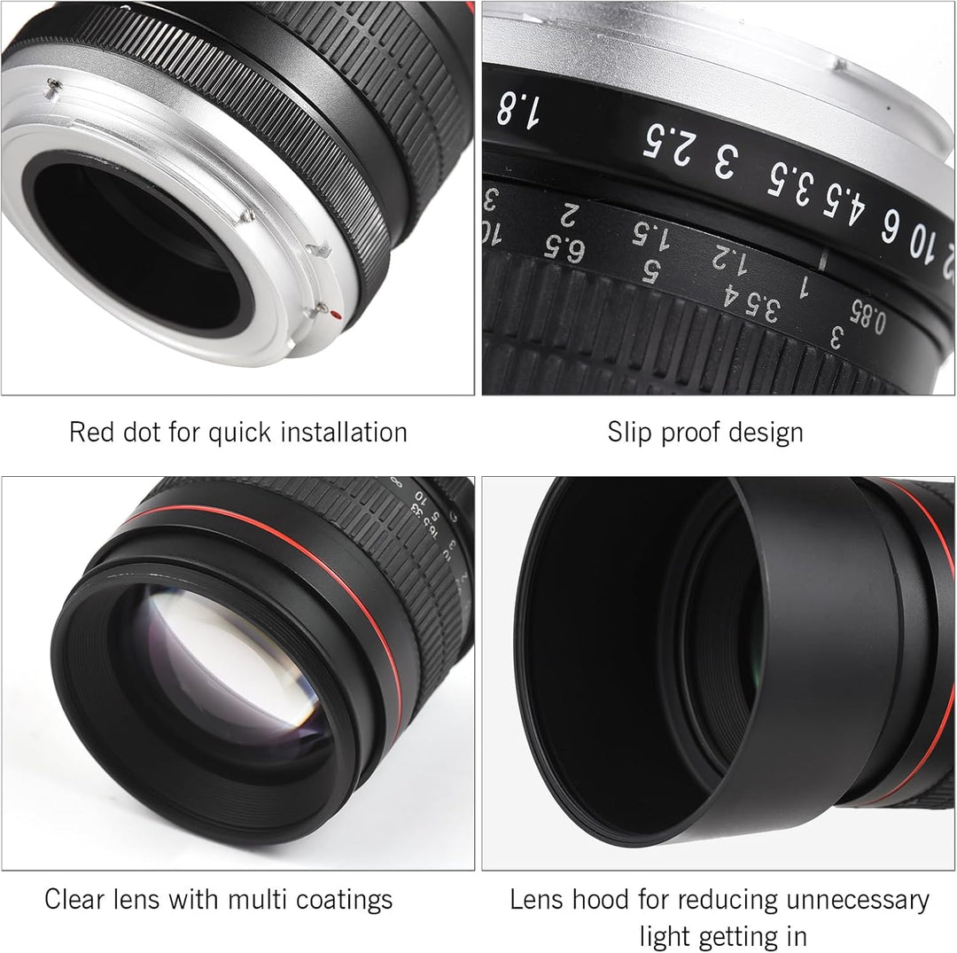 Andoer 85 mm Fixfokus Kameraobjektiv F1.8 grosse Blende manueller Fokus mit EF-Halterung 7 Gruppen 1