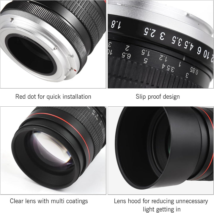Andoer 85 mm Fixfokus Kameraobjektiv F1.8 grosse Blende manueller Fokus mit EF-Halterung 7 Gruppen 1