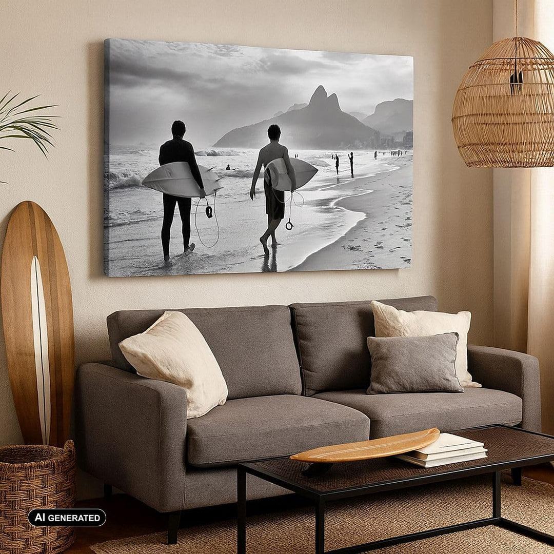 Bilder auf Leinwand 100x70cm Leinwandbild mit Rahmen Meer Welle Surfen Gross Wanddeko Bild Schlafzim