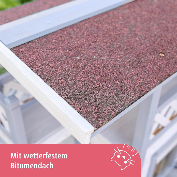 Kerbl Pet Katzenhaus Lodge Ontario, Katzenhütte, hellgrau, rot, 77x50x73cm, Spiesstanne, Kunststoff,