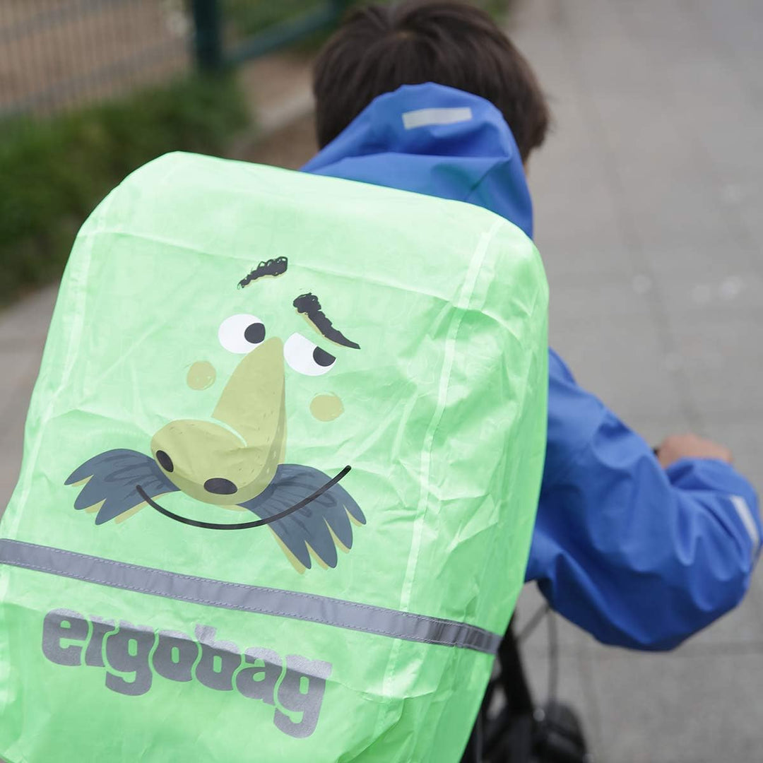 Ergobag Regencape für Schulrucksäcke, wasserdicht, Leuchtfarben, Reflektoren, Gummizug, Gelb Glow