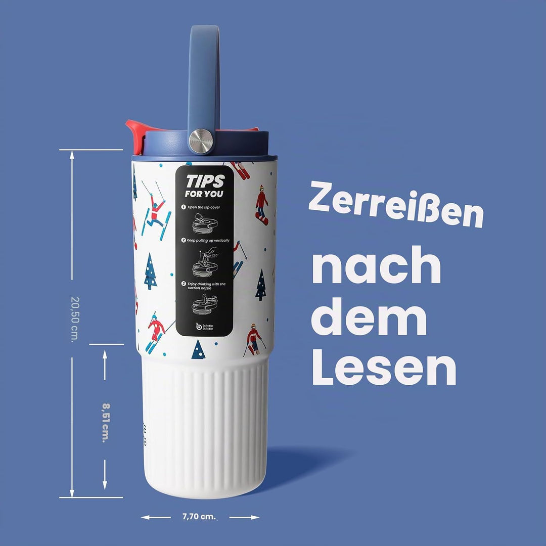 Bottle Bottle Isolierte Wasserflasche mit Trinkhalm und Henkel, Edelstahl-Wasserflaschen für Auto, S