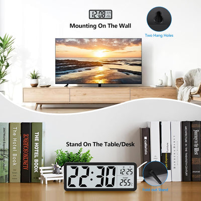 Sukeen Digitale Wanduhr Batteriebetrieben, Wanduhr Digitaluhr mit Grossen Ziffern, Temperatur, 12/24