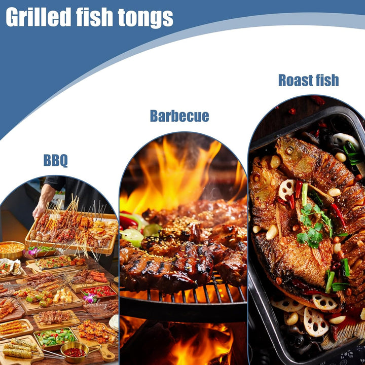 Fisch Grillhalter mit Holzgriff 4er, 63x12cm Grosse Fischbräter Fischgriller mit Griff, Edelstahl Gr