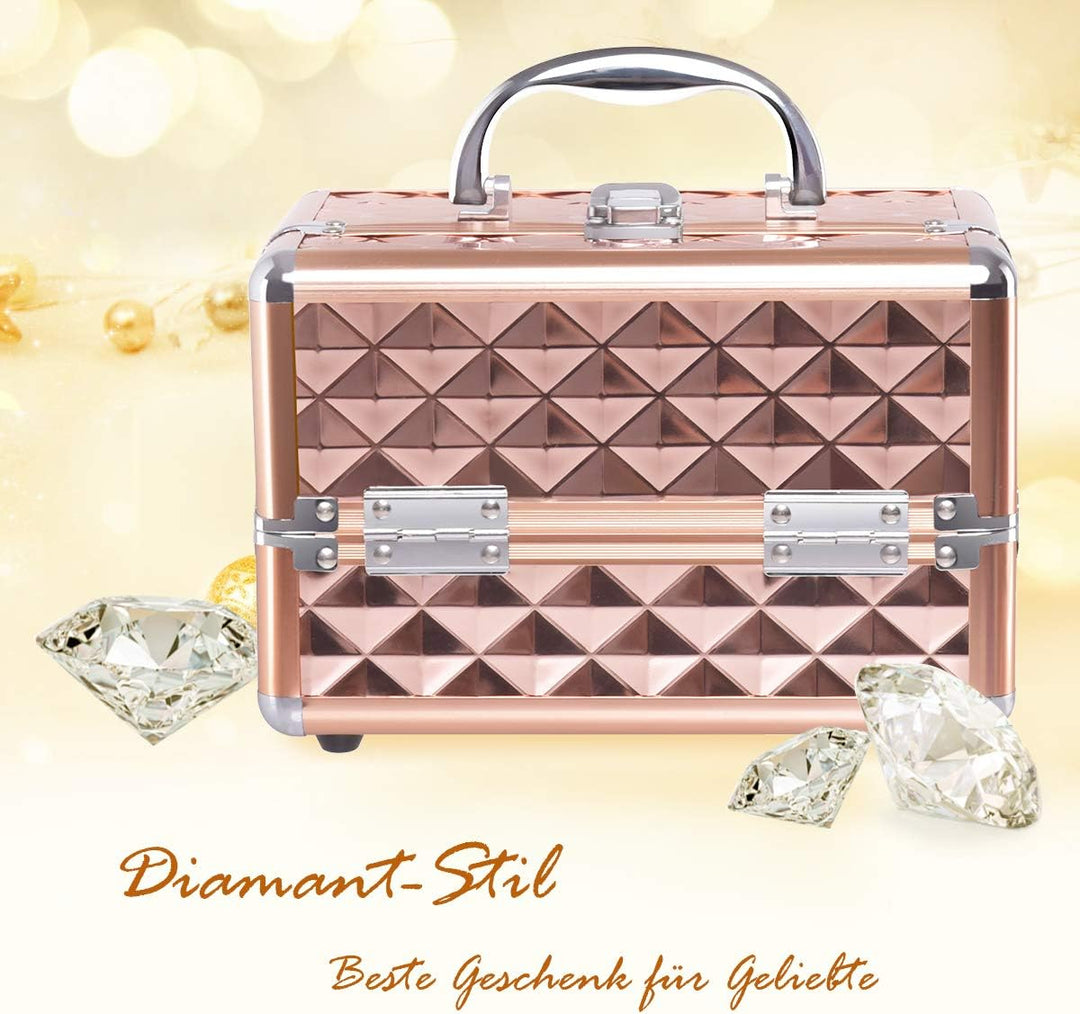 COSTWAY Beauty Case Schminkkoffer Kosmetikkoffer, Schmuckkoffer 23 x 15 x 18cm, Friseurkoffer mit Sp