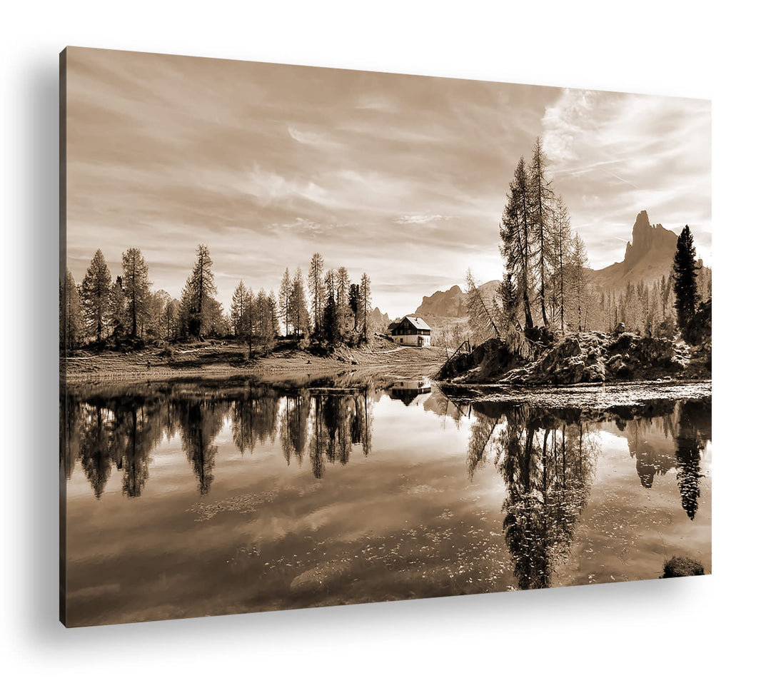 deyoli Kleiner See am Fusse des Dolomiten-Gebirges Format: 80x60 als Leinwand, Effekt: Sepia, Motiv