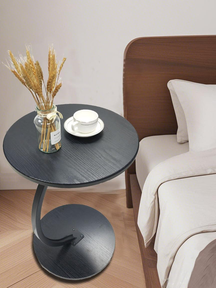 ZOYIZEN Beistelltisch Holz Schwarzer, Couchtisch Holz, Couchtisch Rund, Kleiner Beistelltisch C Form