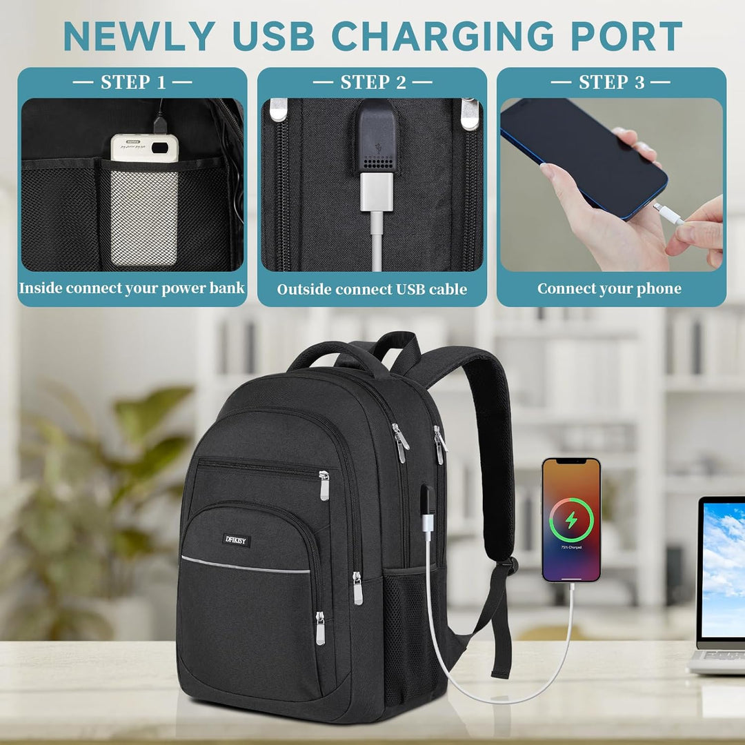 Gross Rucksack Herren, Laptop Rucksack Wasserdicht 17,3 Zoll Schulrucksack Laptoptasche mit USB Lade