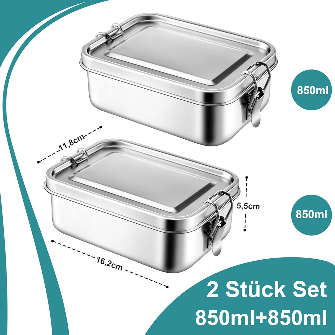 Homikit Brotdose mit Fächern, 2 Stück Edelstahl Bento Box Lunchbox für Kinder & Erwachsene, Lunch Bo
