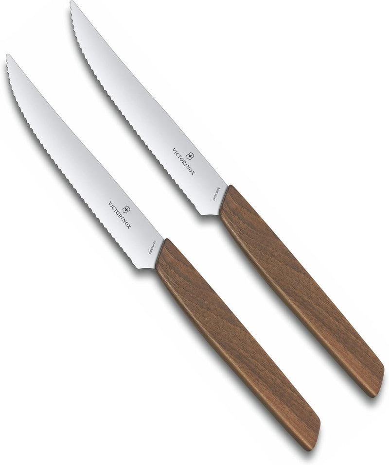 Victorinox, Swiss Modern, Profi Steakmesser-Set, 2-teilig, Extra Scharfe Klinge, Wellenschliff, 12 c