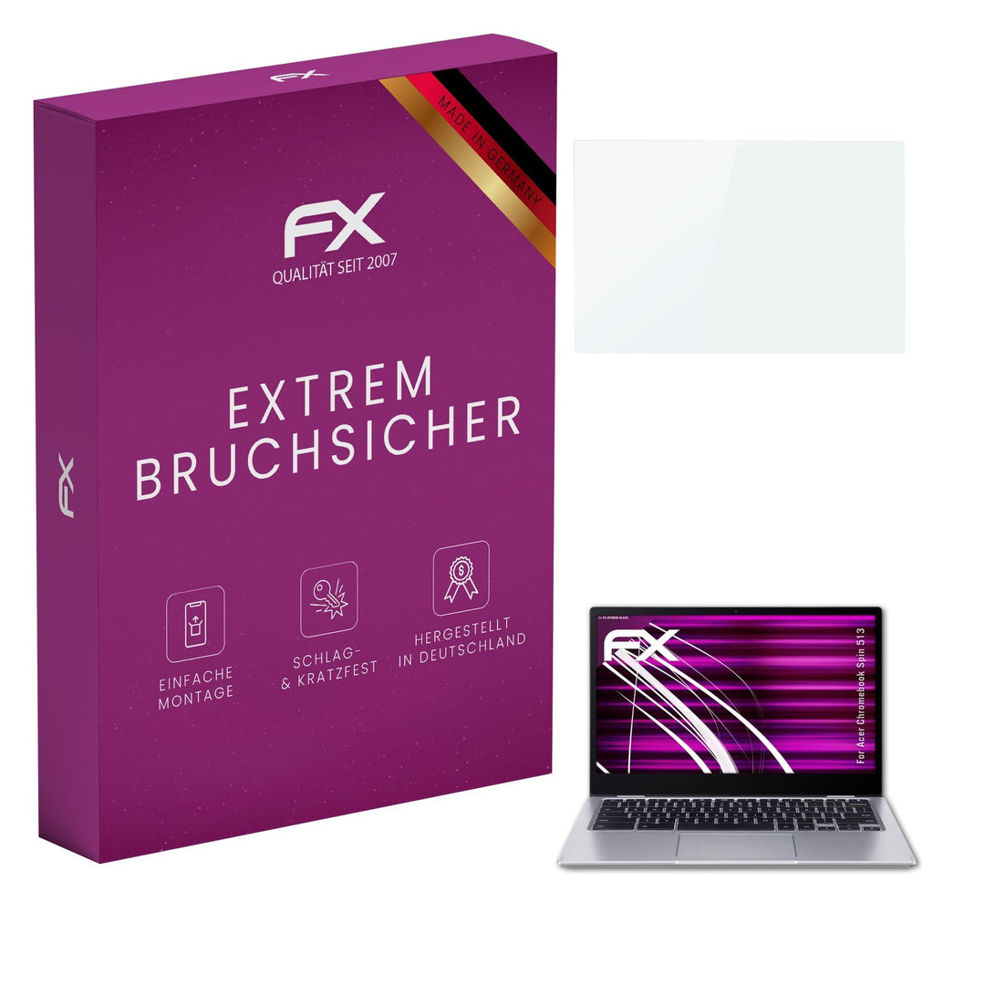 atFoliX Glasfolie kompatibel mit Acer Chromebook Spin 513 Panzerfolie, 9H Hybrid-Glass FX Schutzpanz