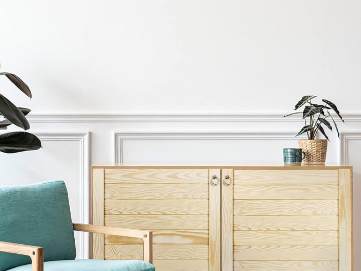 DecoMeister Lamellentür Holztür Natur mit geschlossenen Profilbretter 394x766 mm für Schränke, Regal