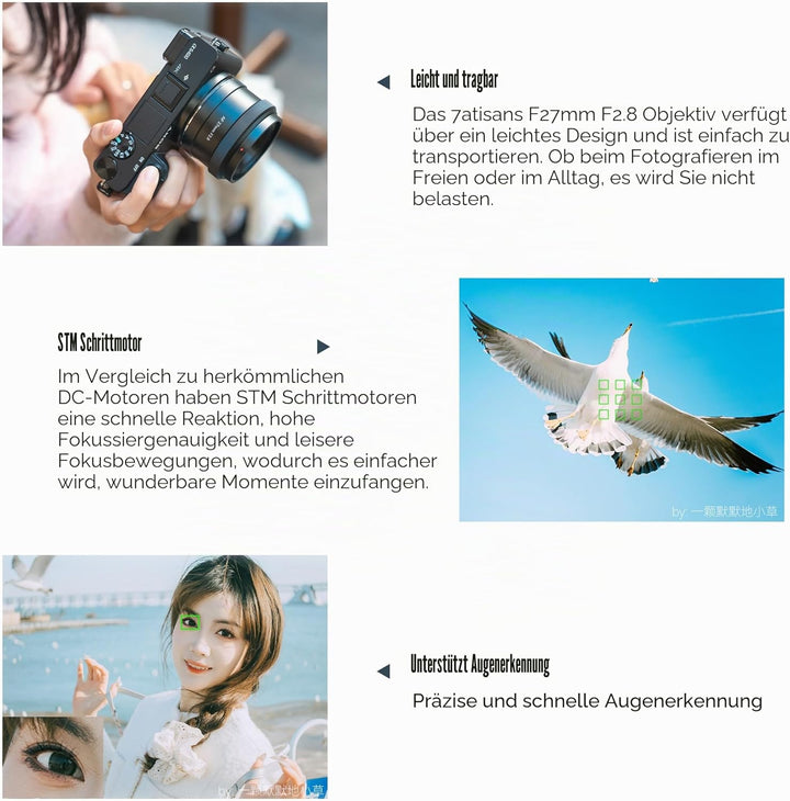 7artisans AutoFocus 27mm F2.8 APS-C Rahmenobjektiv,F2.8 Grosse Blende,Unterstützt Automatische/Manue